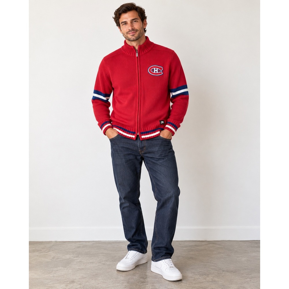 Vintage NHL Montreal Canadiens Full Zip Sweater Ilanco Red Mens Large